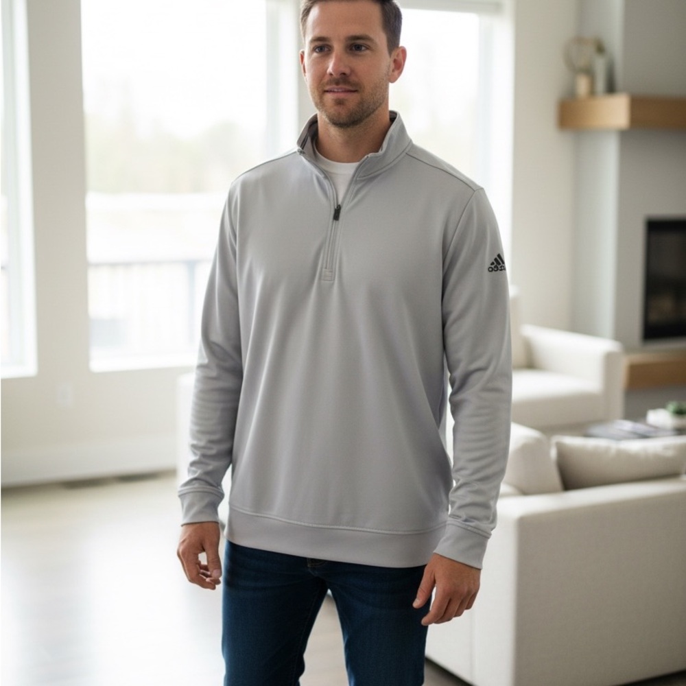 Adidas Men's Light Gray Quarter-Zip Jacket